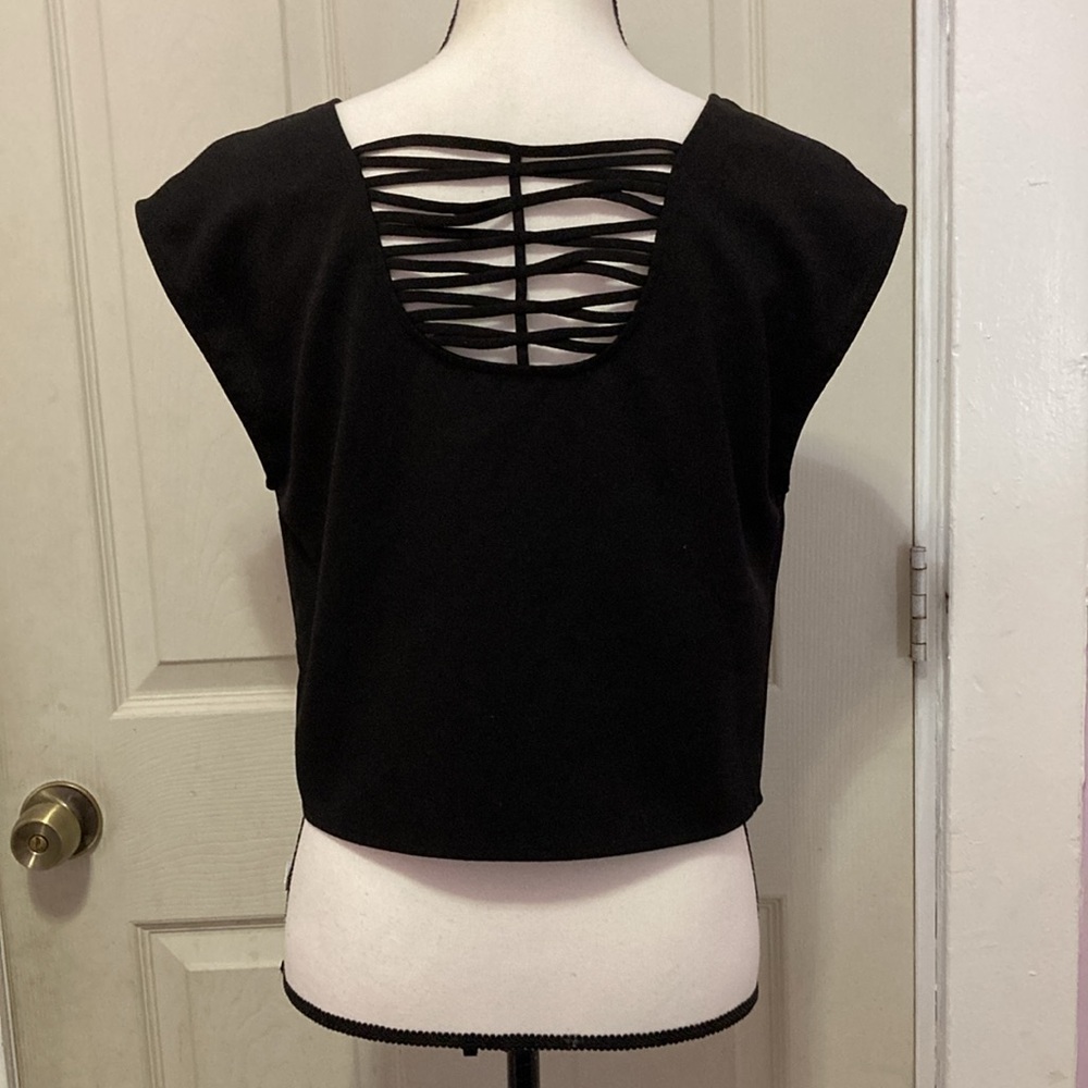 Express Black Cropped Top With Strappy Detailing On Back Size S